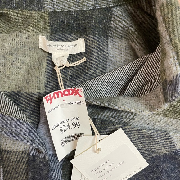 Beachlunchlounge Green and Blue Plaid Flannel Shirt Medium - Picture 3 of 4